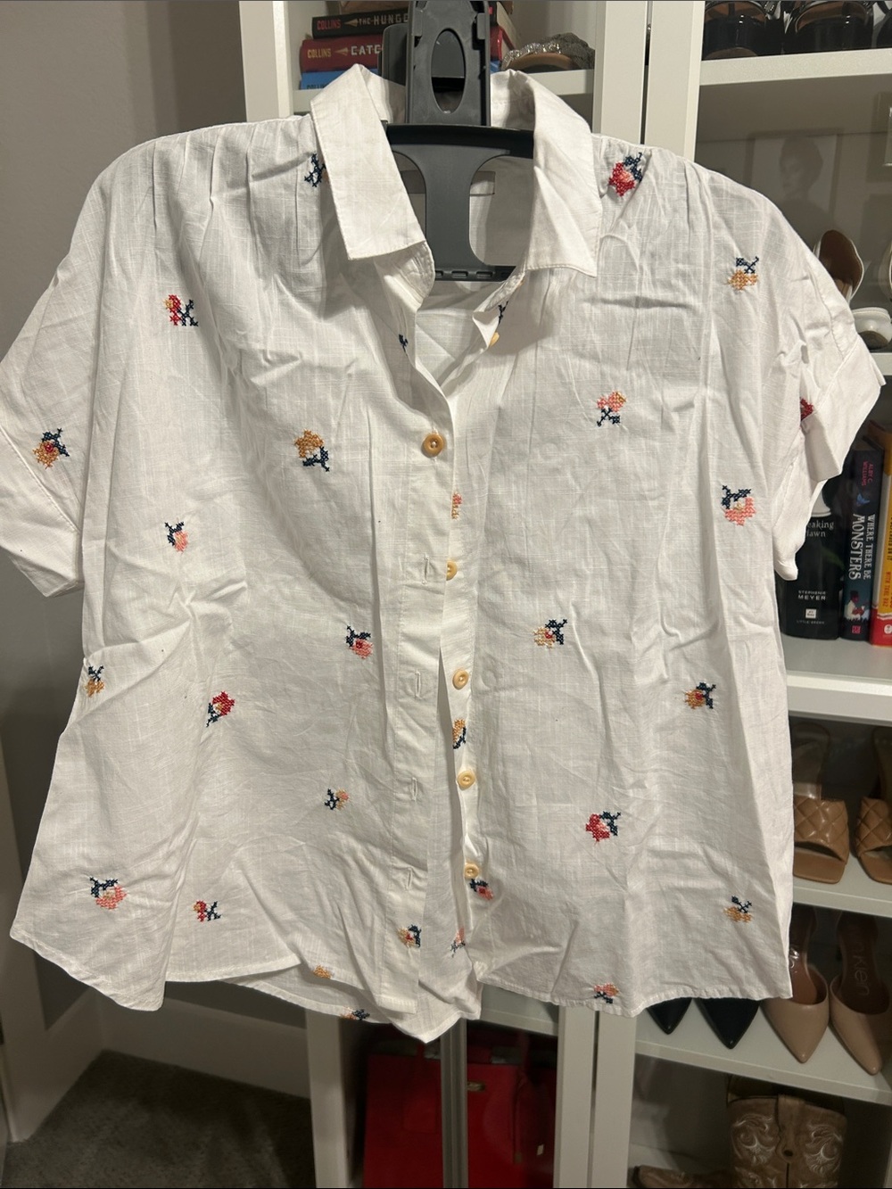 Madewell - White Short-Sleeve Embroidered  100% cotton Button-Up Shirt
